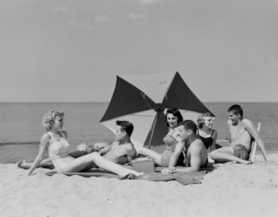 Young People Relaxing at Beach Poster Print - 18 x 24 in.