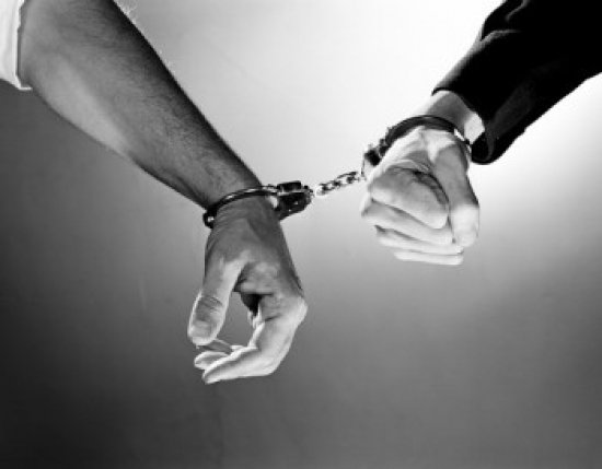 Two People Handcuffed Together Poster Print - 18 x 24 in.