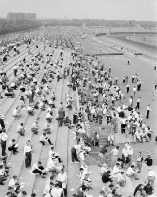 Spectators at Horse Track Poster Print - 18 x 24 in.
