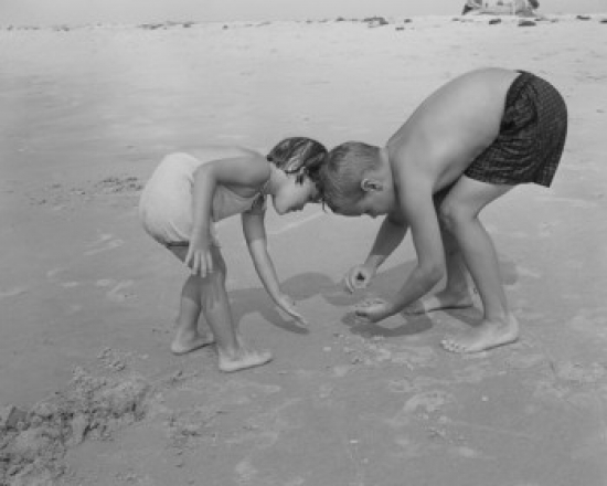 Boy & Girl Playing on Beach Poster Print - 18 x 24 in.