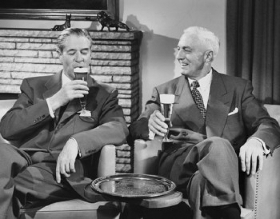 Two Mature Men Drinking Beer Poster Print - 18 x 24 in.