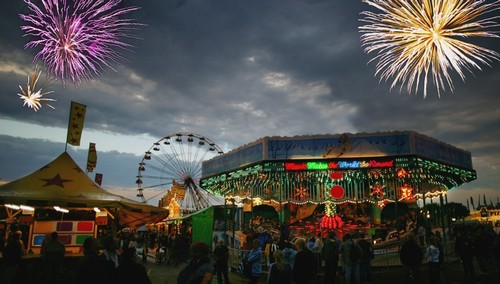 DPI1292706 Fireworks At An Amusement Park Poster Print by Darren Greenwood, 18 x 10