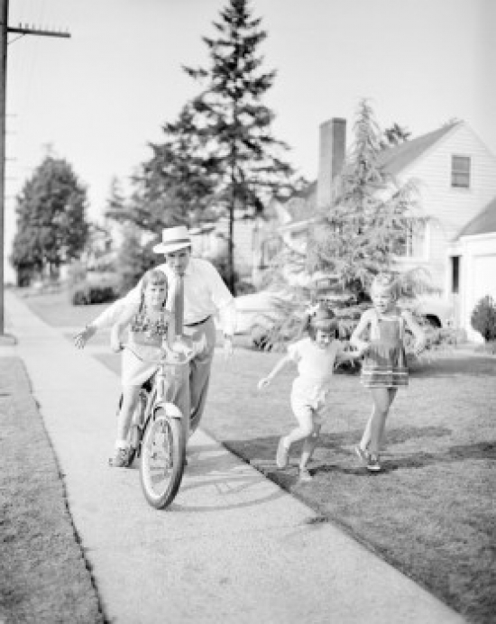Father Playing with Daughters Poster Print - 18 x 24 in.