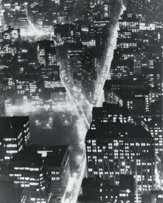 SAL25543607 USA New York State New York City Manhattan Times Square Aerial View of Buildings in City Lit Up at Night - 18 x 24 in.