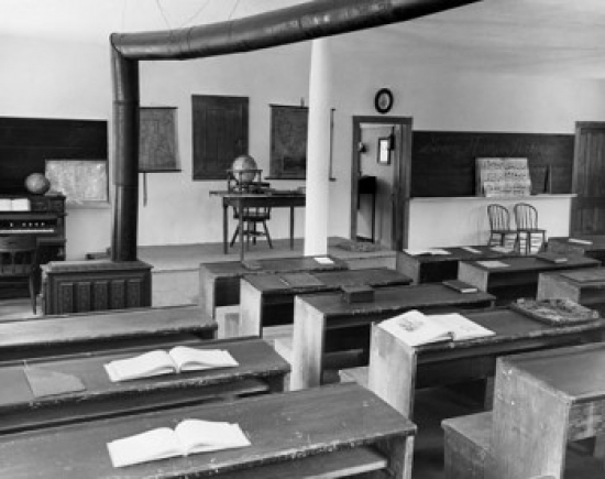 Empty Desks in a Classroom Poster Print  18 x 24 in