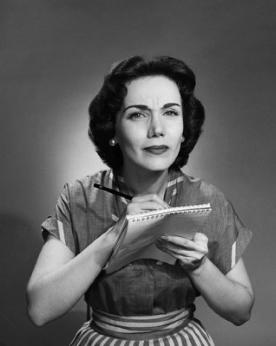 Woman Puckering Her Forehead While Doing Notes Poster Print - 18 x 24 in.