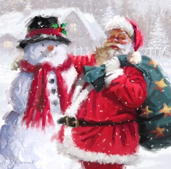 Santa with Snowman Poster Print by the Macneil Studio - 12 x 12 in.