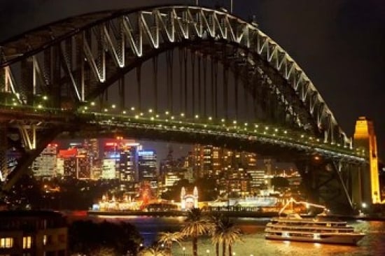 PDDAU01DWA3607 Australia Nsw Sydney Harbour Bridge Tour Boat at Night Poster Print by David Wall - 26 x 17 in -  Posterazzi