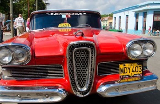 PDDCA11BBA0554 Classic 1950S Edsel Parked on Downtown Street Cardenas Cuba Poster Print by Bill Bachmann - 34 x 22 in.