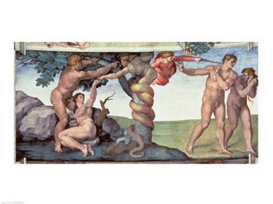 Sistine Chapel Ceiling 1508-12 The Fall of Man 1510 Poster Print by Michelangelo Buonarroti - 24 x 18 in.