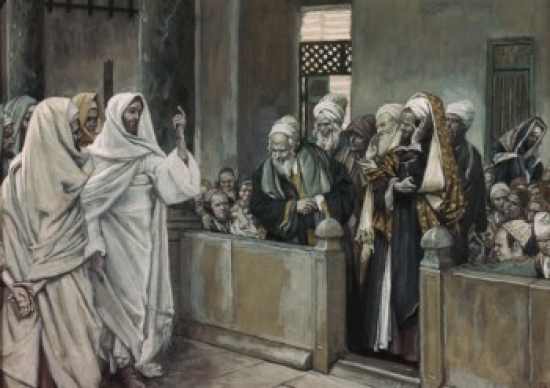 Priests Ask Jesus by Whose Authority He Acts James Tissot 1836-1902 French Poster Print - 18 x 24 in.
