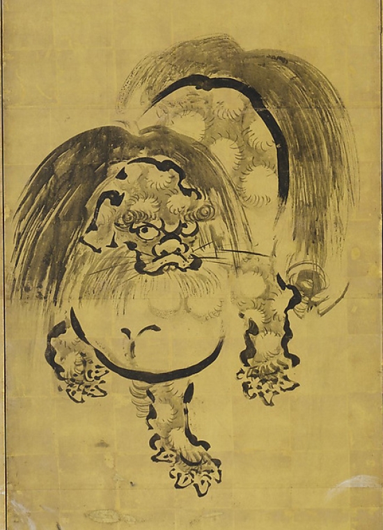Bugaku Dances Front Chinese Lions Reverse Poster Print by Hanabusa Itcho Circa 1724