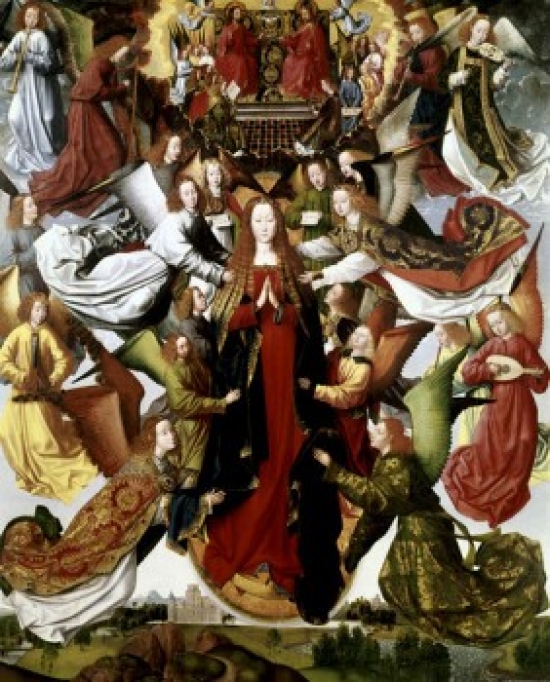 SAL900117885 Mary Queen of Heaven - The St Lucy Legend Master of the St Lucy Legend 15th C Netherlandish Oil on Wood Panel - 18 x 24 in.