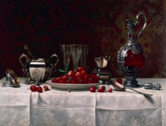 Still Life with Berries & Silver Tableware by Milne Ramsey 1889 1847-1915 Poster Print - 18 x 24 in.
