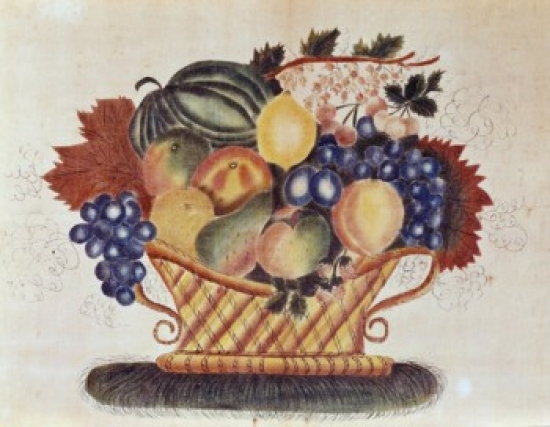 Fruit-Filled Basket 19th C. Pennsylvania Dutch Artist Unknown Oil on Canvas Poster Print - 18 x 24 in.