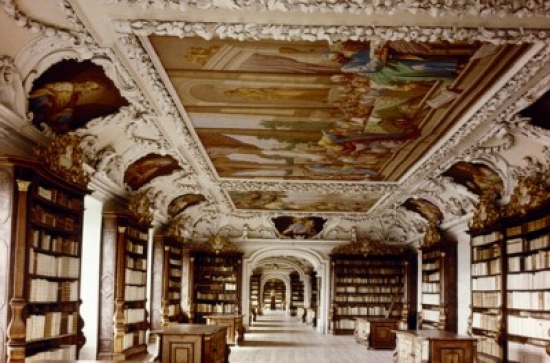 Austria Stift Kremsmunster Benedictine Abbey Theological Library with Ceiling Museum Interiors Print - 18 x 24 in.