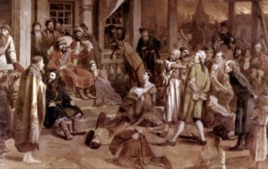 Pugachev Administering Justice to the Population by Vasili Grigorevich Perov Oil on Canvas 1879 1834-1882 Russia - 18 x 24 in.