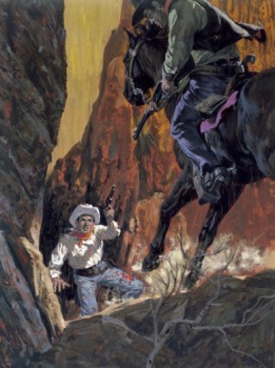 Two Cowboys Having Duel in Mountains Poster Print - 18 x 24 in.
