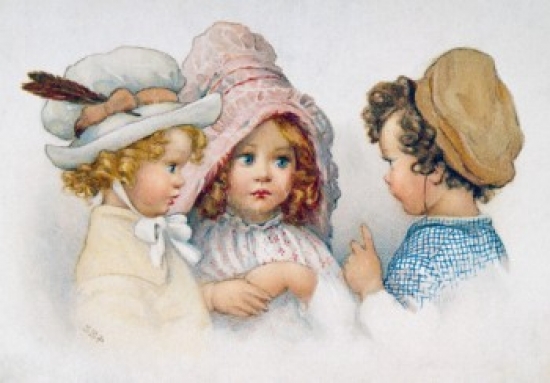 Children Talking Nostalgia Cards Poster Print - 18 x 24 in.