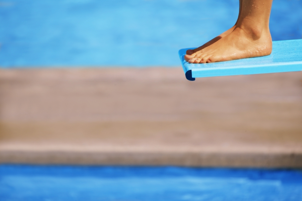 Feet On A Diving Board Poster Print by Don Hammond - 17 x 11