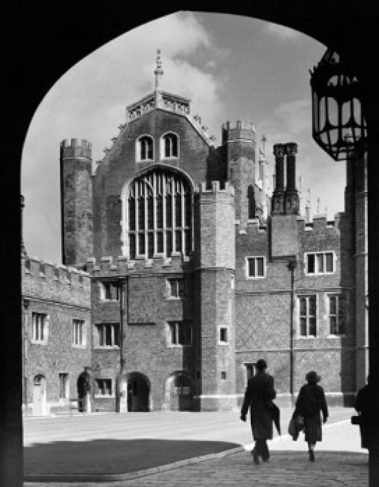 Two People Walking in Front of a Building Great Hall Hampton Court Palace Middlesex England Poster Print - 18 x 24 in.