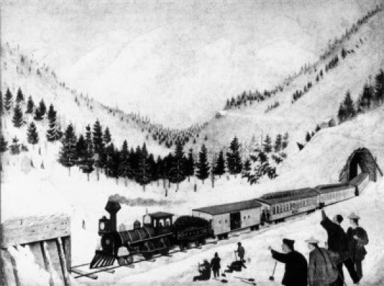 First Transcontinental Trains Leaving Sacramento May 1869 Joseph Becker 1841-1910 American Poster Print - 18 x 24 in.