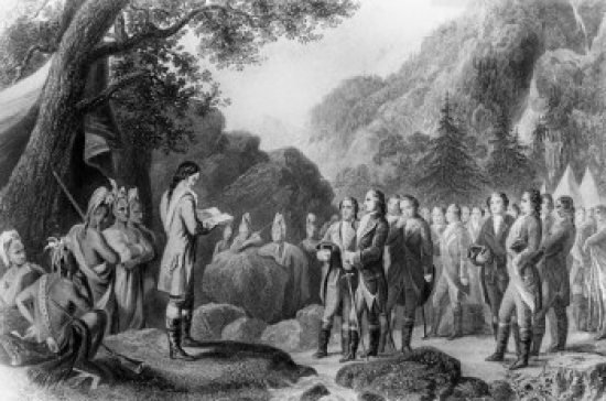 Bible Lecture in the Wilderness by Young George Washington 1754 Artist Unknown Engraving Poster Print - 18 x 24 in.