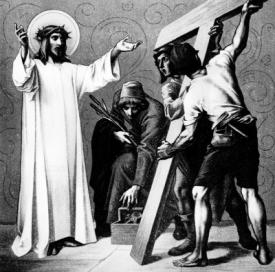SAL9951200 Jesus is Made to Bear His Cross 2nd Station of the Cross by Martin Ritter Von Feuerstein Oil Painting Circa 1898 - 18 x 24 in.