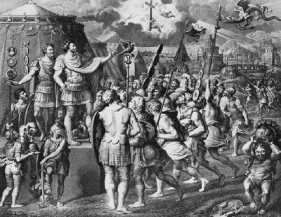 Cross Appears to Constantine by Studio of Raphael Illustration Italy Rome Vatican From Sala of Constantine - 18 x 24 in.