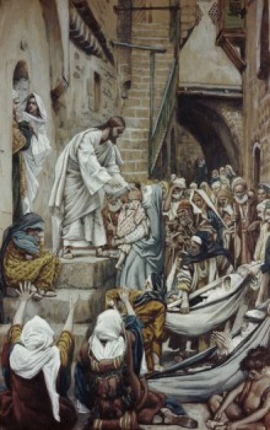 In the Villages the Sick Were Brought Out to Him James Tissot 1836-1902 French Watercolor on Paper Print - 18 x 24 in.
