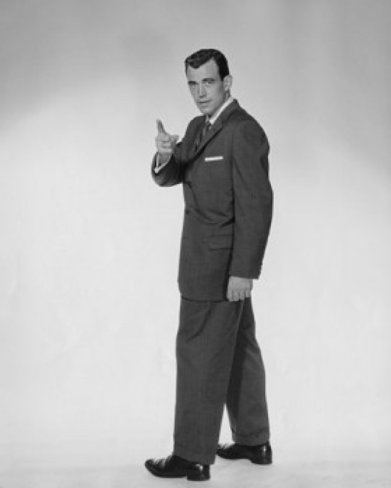 Side Profile of Businessman Pointing Forward Poster Print - 18 x 24 in.