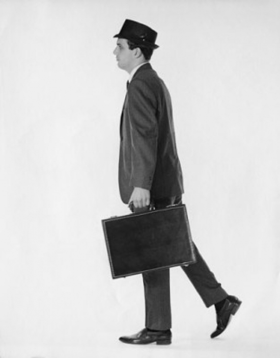 Young Businessman Carrying Briefcase Side View Poster Print - 18 x 24 in.