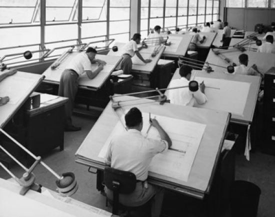 Rear View of Engineers Working in a Drafting Room Consolidated Engineering Company Rochester New York State USA - 18 x 24 in.