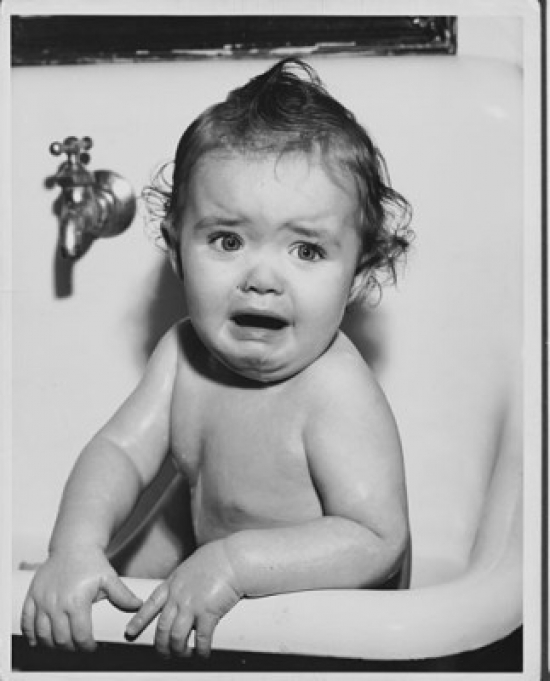 Baby Crying in a Bathtub Poster Print - 18 x 24 in.