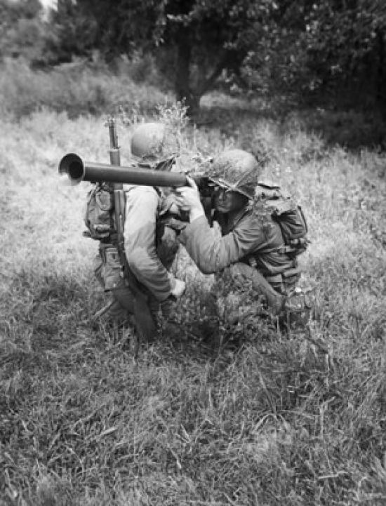 High Angle View of Two Army Soldiers Shooting During Training Bazooka Training Fort Dix New Jersey USA Print - 18 x 24 in.