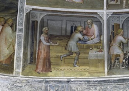 Isaac Blesses Jacob From Tambour-Scenes From the Old Testament Giusto Di Giovanni Menabuoi Op 1363-1393 Italian - 18 x 24 in.