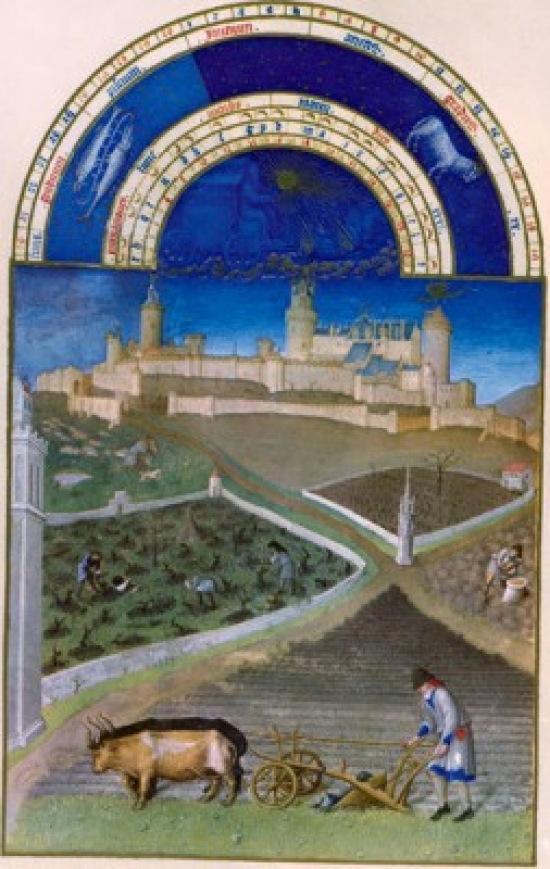 SAL3810514662 Spring on the Farm by Limbourg Brothers 15th Century 1385-1416 Poster Print - 18 x 24 in.