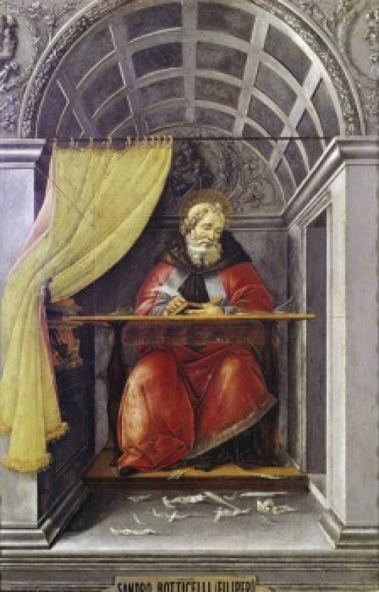 Saint Augustine in His Study 1490-5 Sandro Botticelli 1444-1510 Italian Tempera on Wood Galleria Degli Uffizi - 18 x 24 in.