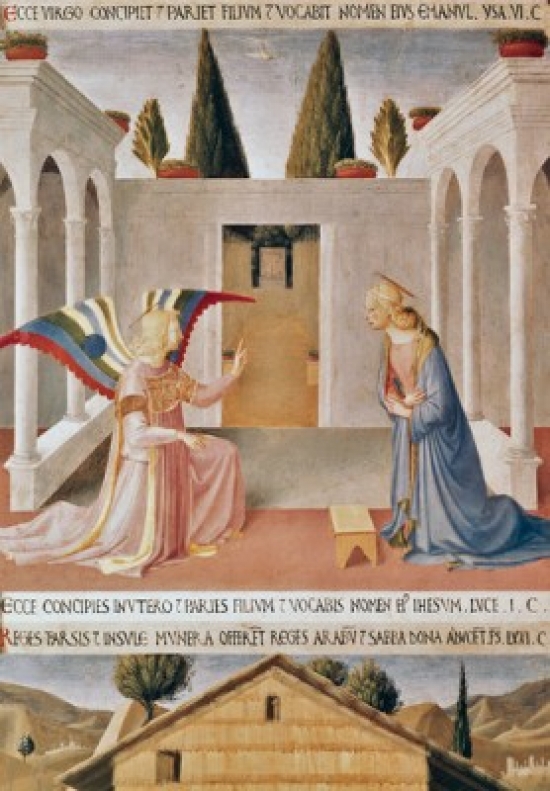 SAL3815398565 Annunciation the Detail From the Story of the Life of Christ Angelico Fraca1395-1455 Italian Fresco Museo Di San - 18 x 24 in.