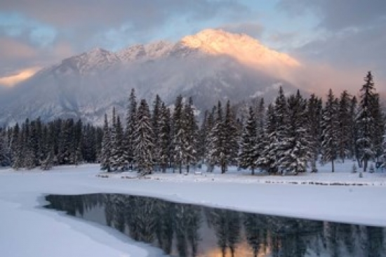 PDDCN02MWE0060 View of Mt Edith & Sawback Range with Reflection in Spray River Banff Canada Print by Michele Westmorland Danita