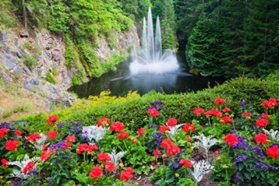 PDDCN02TEG0019 Butchart Gardens Water Fall Victoria British Columbia Canada Poster Print by Terry Eggers - 29 x 19 in.
