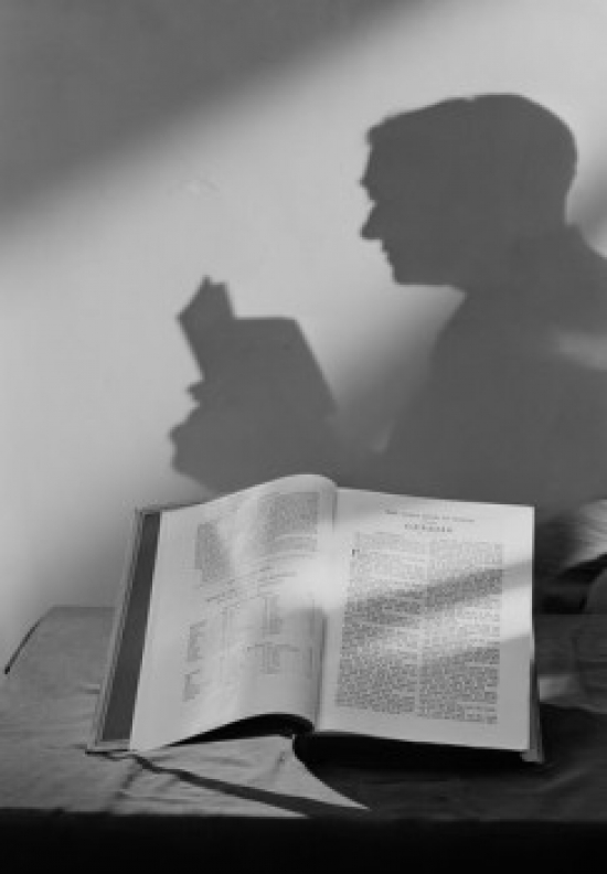 Shadow of Man Reading Open Bible Poster Print - 18 x 24 in.