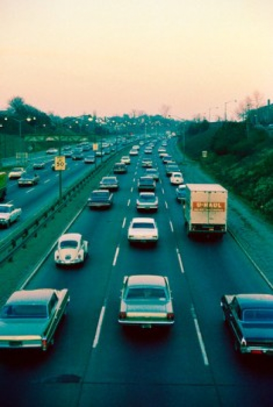 USA New York State New York City Traffic Along Long Island Parkway Poster Print - 18 x 24 in.