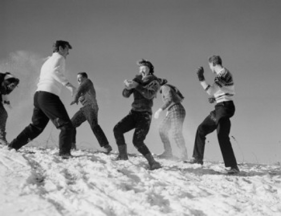 Young People Playing with Snow Poster Print - 18 x 24 in.