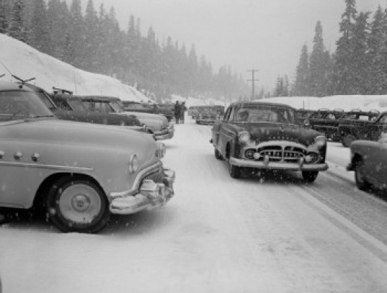 USA Washington Us Highway 10 Heavy Traffic During Snowfall 50 Miles East of Seattle Poster Print - 18 x 24 in.