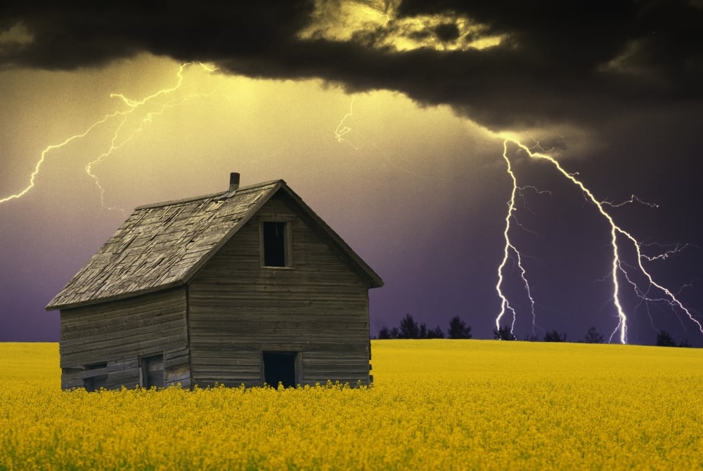 DPI1777903LARGE An Abandoned Farm Building with Lighting in The Background Poster Print by Carson Ganci, 34 x 22 - Large