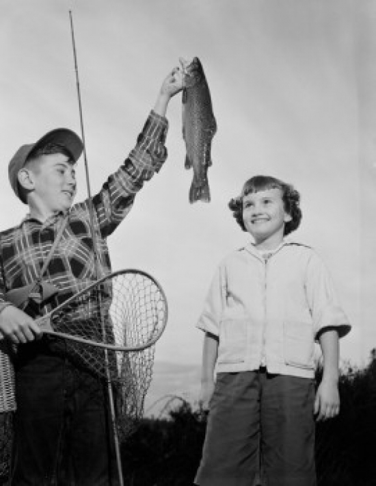 Boys Holding Rainbow Trout Poster Print - 18 x 24 in.