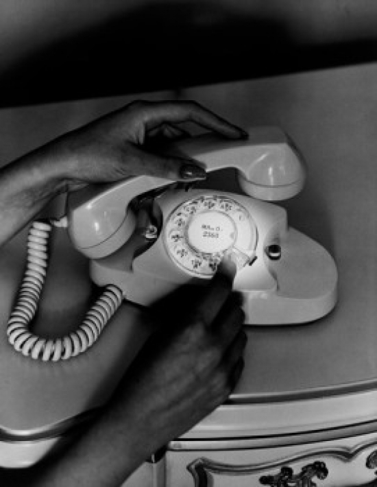 Hands Choosing Number on Rotary Phone Poster Print - 18 x 24 in.
