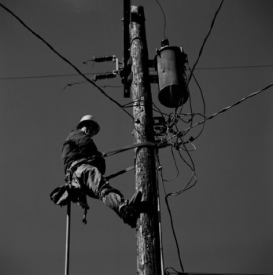 Maintenance Worker Repairing Telegraph Pole Poster Print - 18 x 24 in.