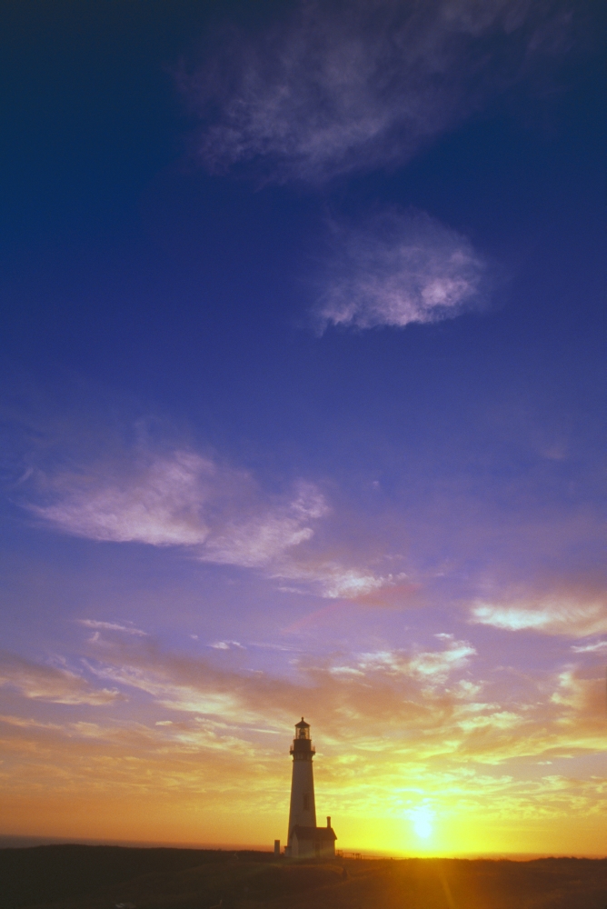 Sunset Behind Yaquina Head Lighthouse Yaquina Bay Poster Print by Natural Selection Craig Tuttle - 12 x 18